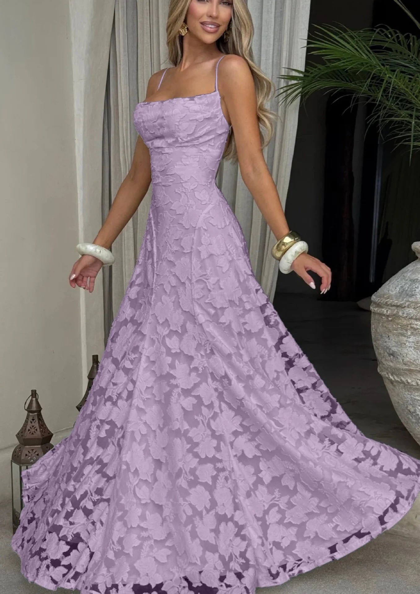 Jacquard Chiffon Lange Jurk Dames Mouwloze Bandage Jurken Zomer Avond Bruiloft Gast Groen Wit Bordeauxrood Roze Afstuderen
