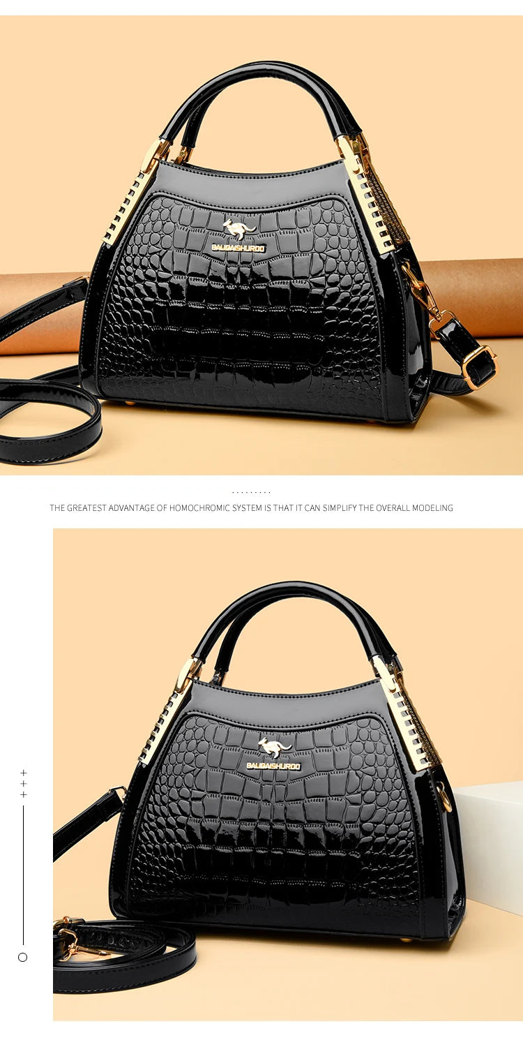 Borsa a tracolla da donna in pelle verniciata di alta qualità a tre strati Borsa a tracolla di lusso firmata casual Borsa a mano di grande capacità