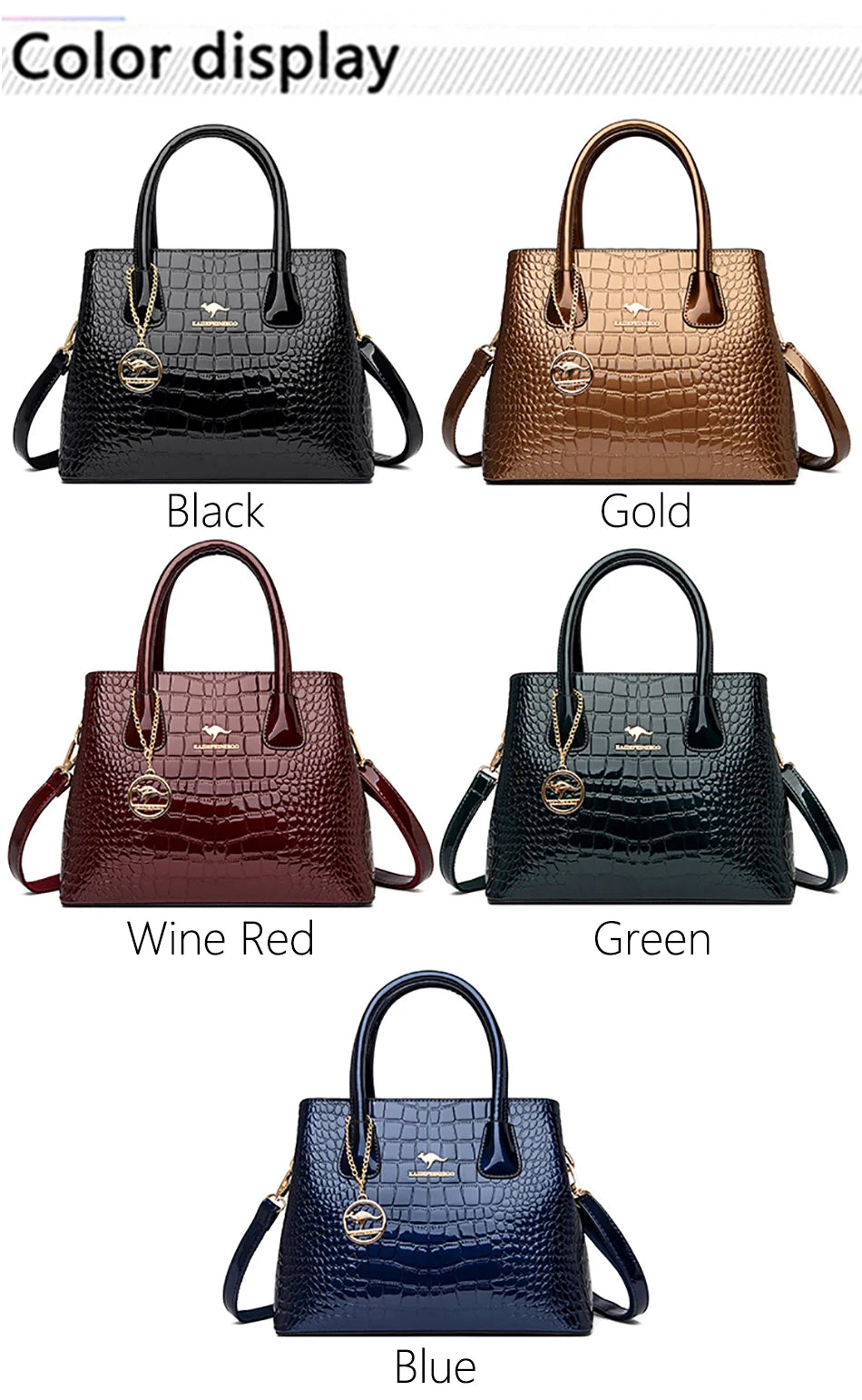 Borsa Tote in Pelle Verniciata con Motivo Coccodrillo per Donna, Borsa a Tracolla di Lusso di Design 2024 per Donna