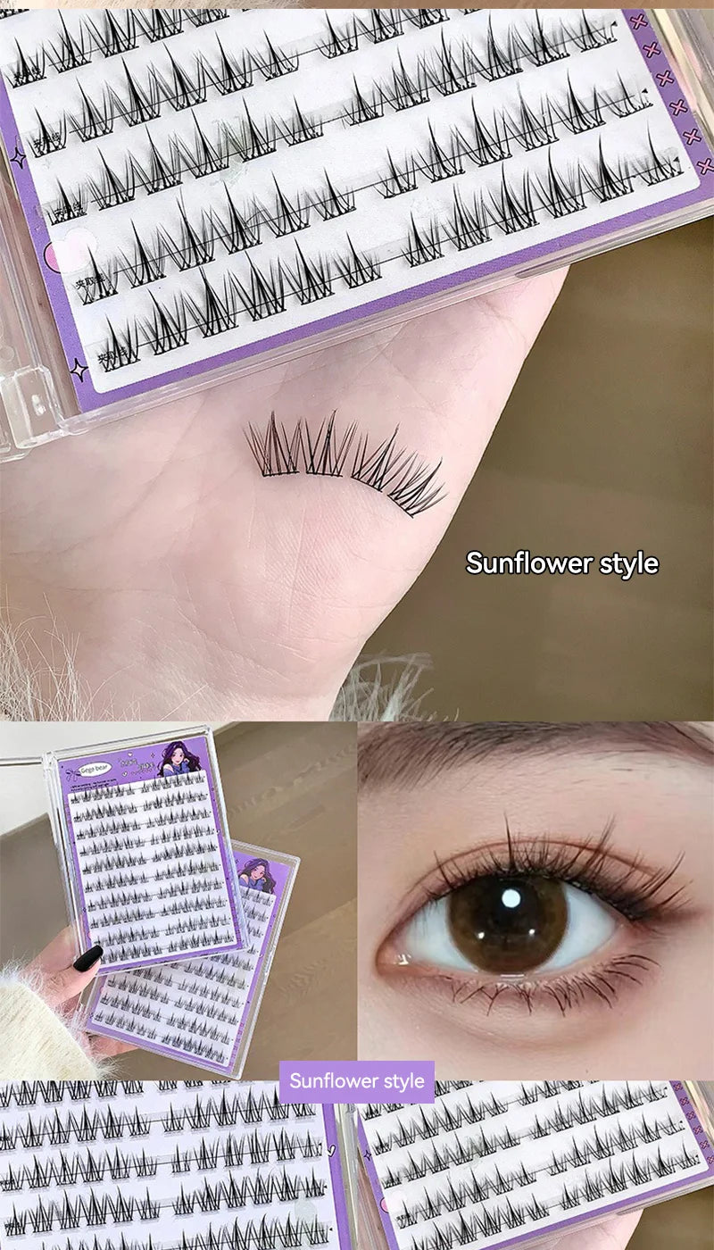 Gege Bear Lijmloze Valse Wimpers - Eenvoudige 3-Staps Applicatie, Natuurlijke Look, Perfect voor Beginners met Zonnebloem Desig