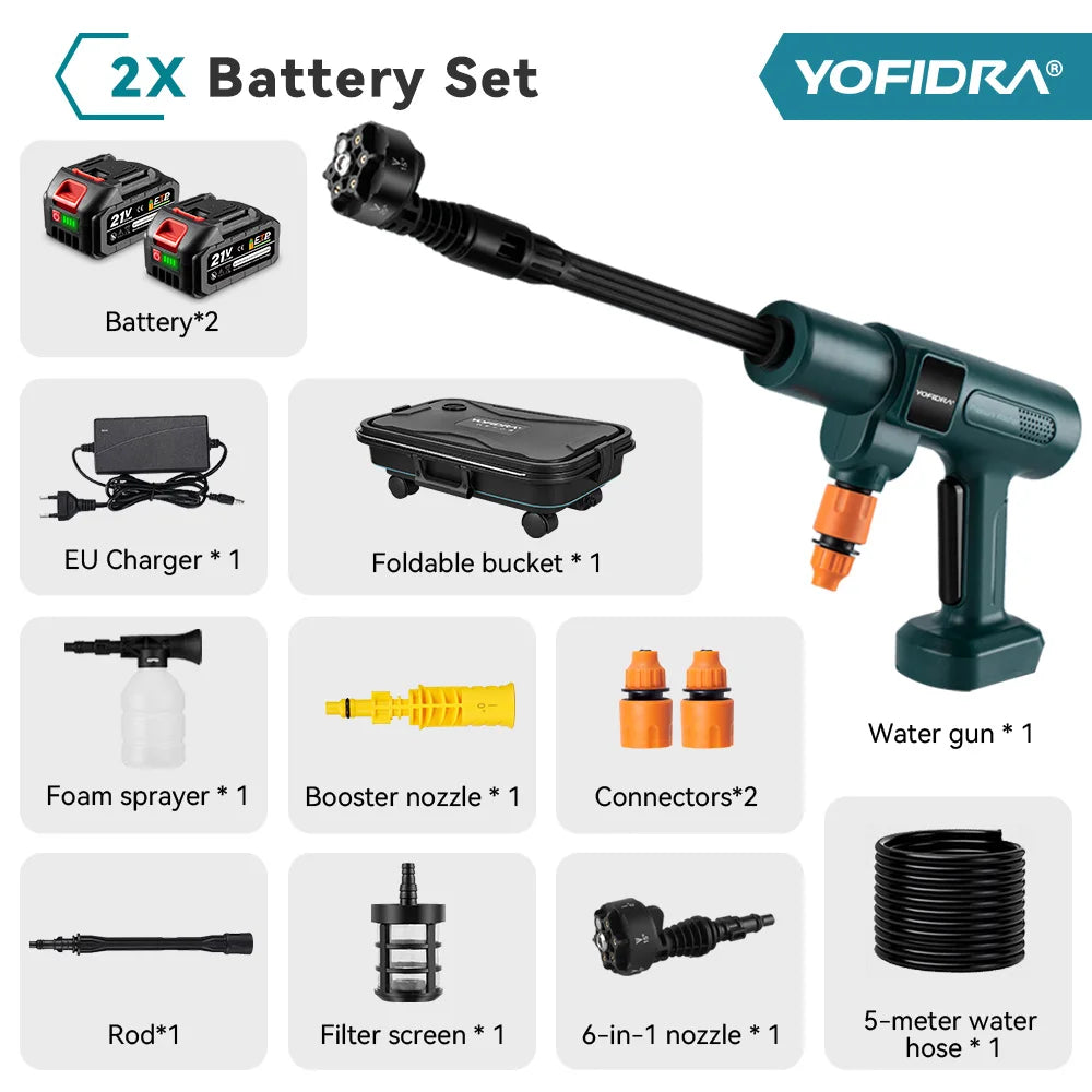 YOFIDRA 200Bar Brushless Electric High Pressure Washer 6-in-1 Car Washing Garden Water Gun For Makita 21V Battery Pin Spray Gun