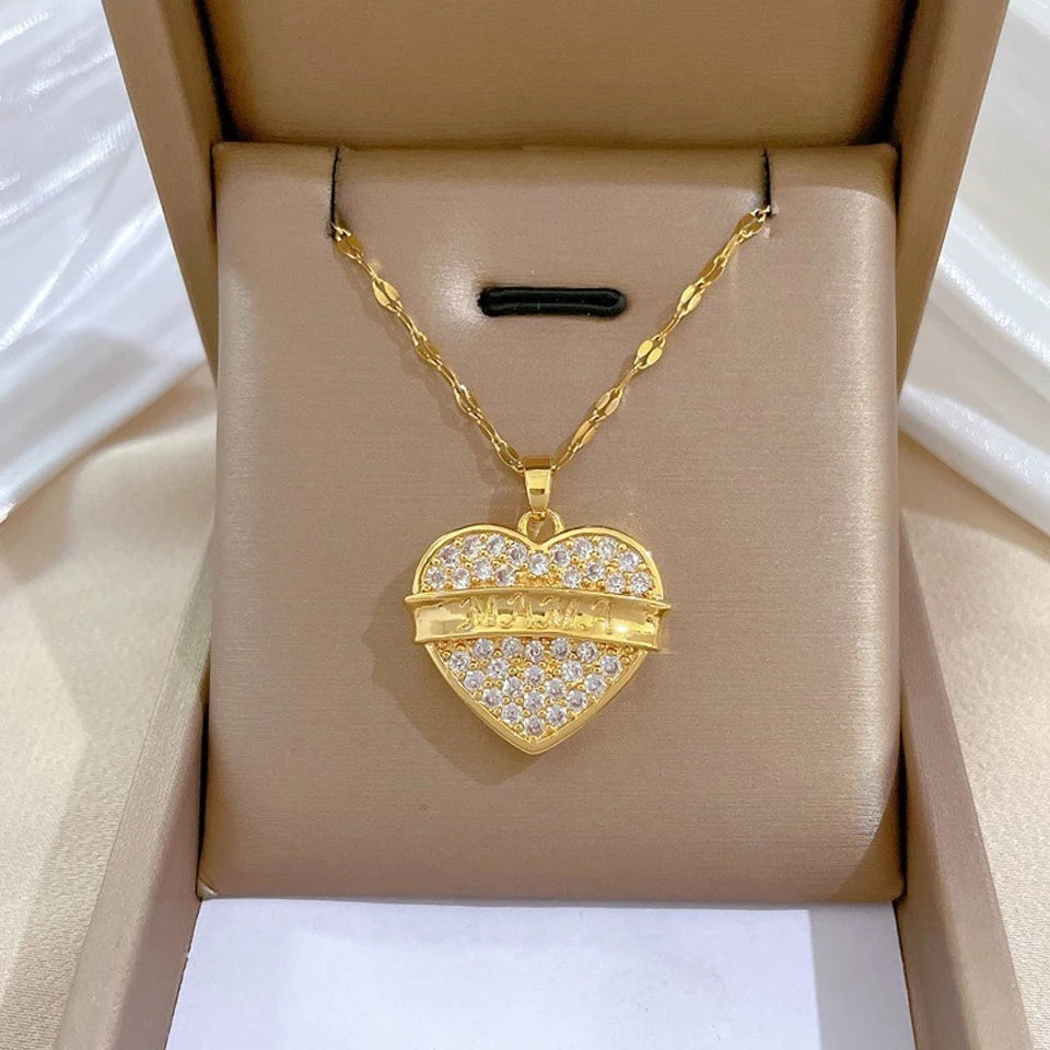 ZAKOL Collana Classica Color Oro in Acciaio Inossidabile da Donna Collane con Pendente a Cuore Geometrico in Zircone Brillante Gioielli Regalo
