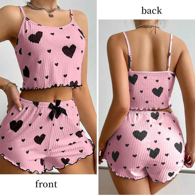 Dames Pyjamaset Nachtkleding 2-delig Korte Tanktops En Shorts S M L Wit Ventilerend Zacht Casual Liefdesprint