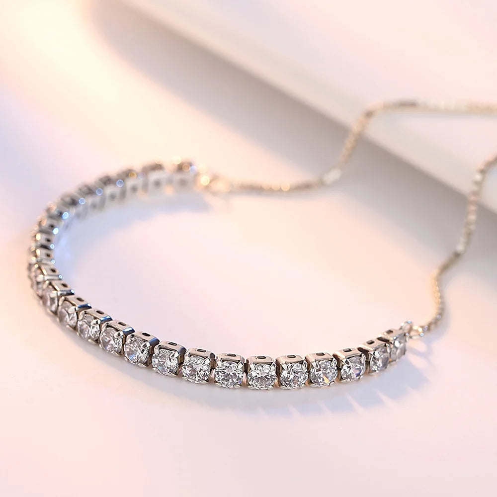 Bracciale Argento Sterling 925 Amore Elegante Zircone Tennis Catena di Cristallo per Donne Moda Nobile Fidanzamento Matrimonio Glamour