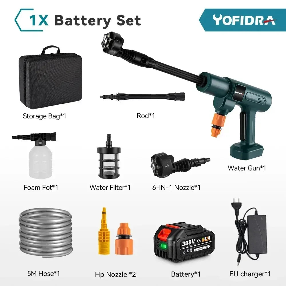 YOFIDRA 200 bar borstelloze elektrische hogedrukspuit 3500W 6-in-1 auto reinigingsreiniger tuingereedschap voor Makita accu