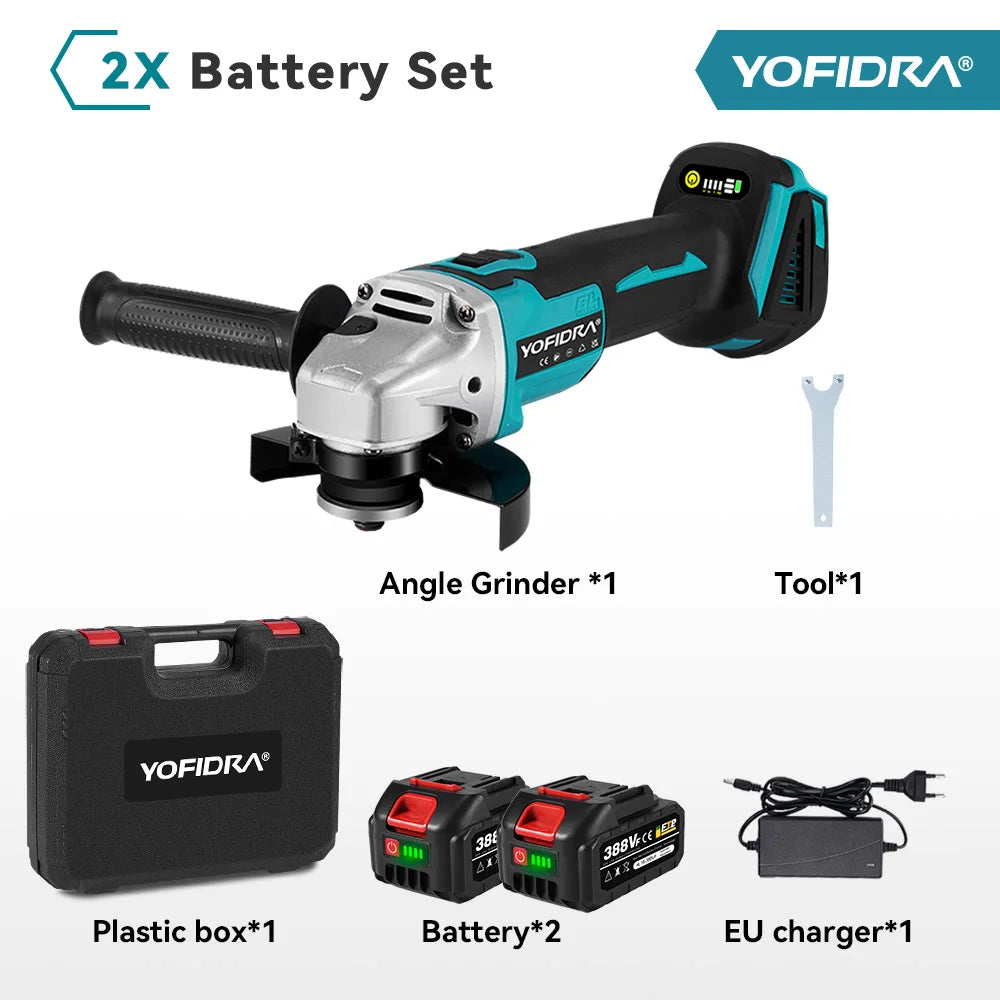 YOFIDRA 125 mm 4 Versnellingen Borstelloze Elektrische Haakse Slijper Metaal Hout Slijpen Polijsten Snijden Elektrisch Gereedschap Voor Makita Accu