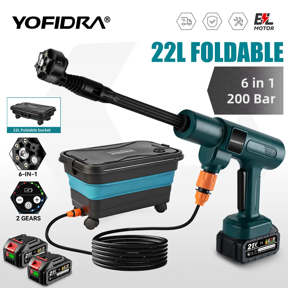 YOFIDRA 200 bar borstelloze elektrische hogedrukreiniger 6-in-1 autowasslang tuinspuit voor Makita 21V accu spuitpistool