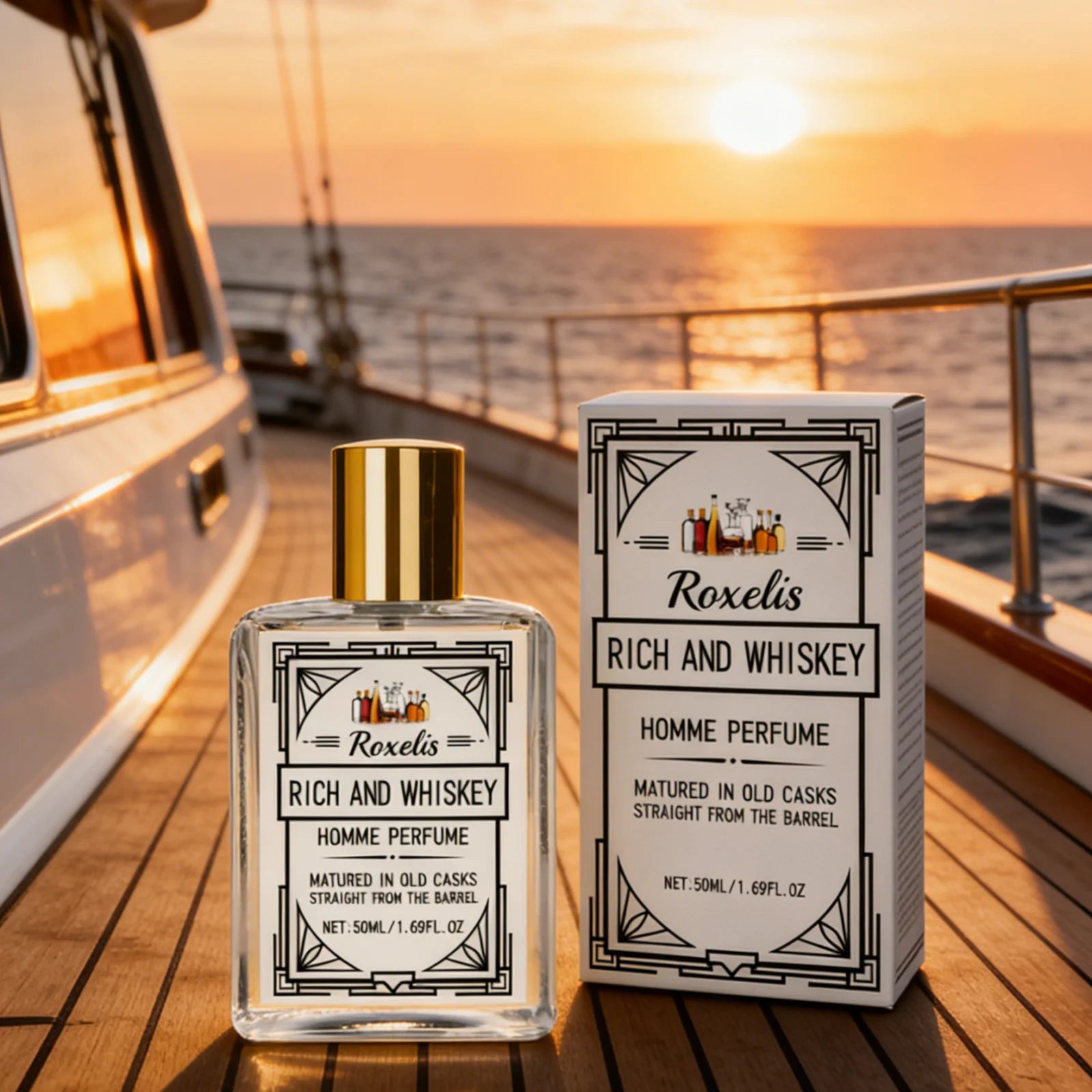 Roxelis Whisky Geur Parfum Straal Elegantie Uit Langdurige Charme Geeft Zelfvertrouwen Lichte Geur Niveau Geurspray voor Mannen 50ml