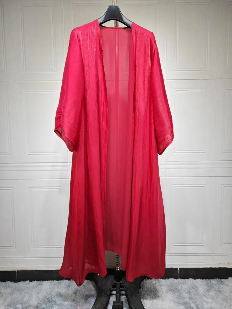 Eid Zijdeachtige Abaya's voor Vrouwen Moslim Jalabiya Ramadan Jurk met Knopen Mouwen Ramadan Kaftan Feestjurken Vestido Largo Cardigan
