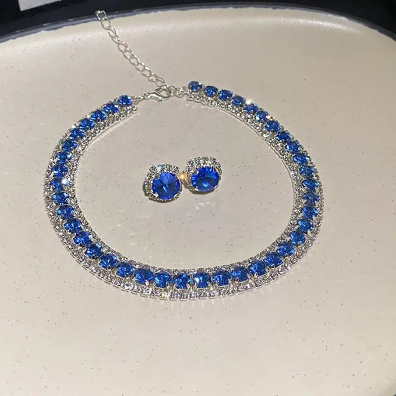 Set di collana e orecchini da donna decorati con strass, gioielli alla moda, accessori eleganti per feste e per decorare il tuo abbigliamento quotidiano