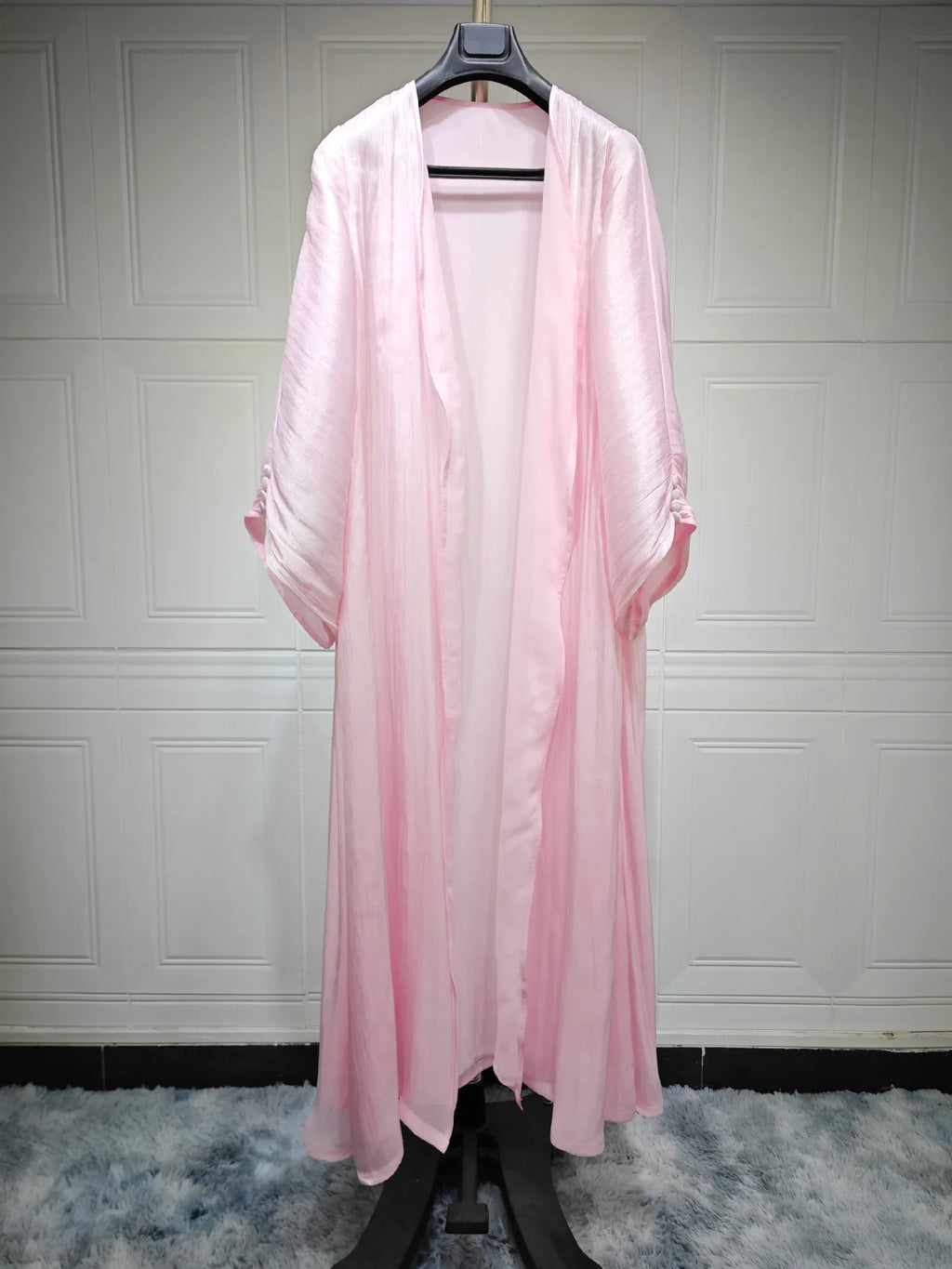 Eid Zijdeachtige Abaya's voor Vrouwen Moslim Jalabiya Ramadan Jurk met Knopen Mouwen Ramadan Kaftan Feestjurken Vestido Largo Cardigan