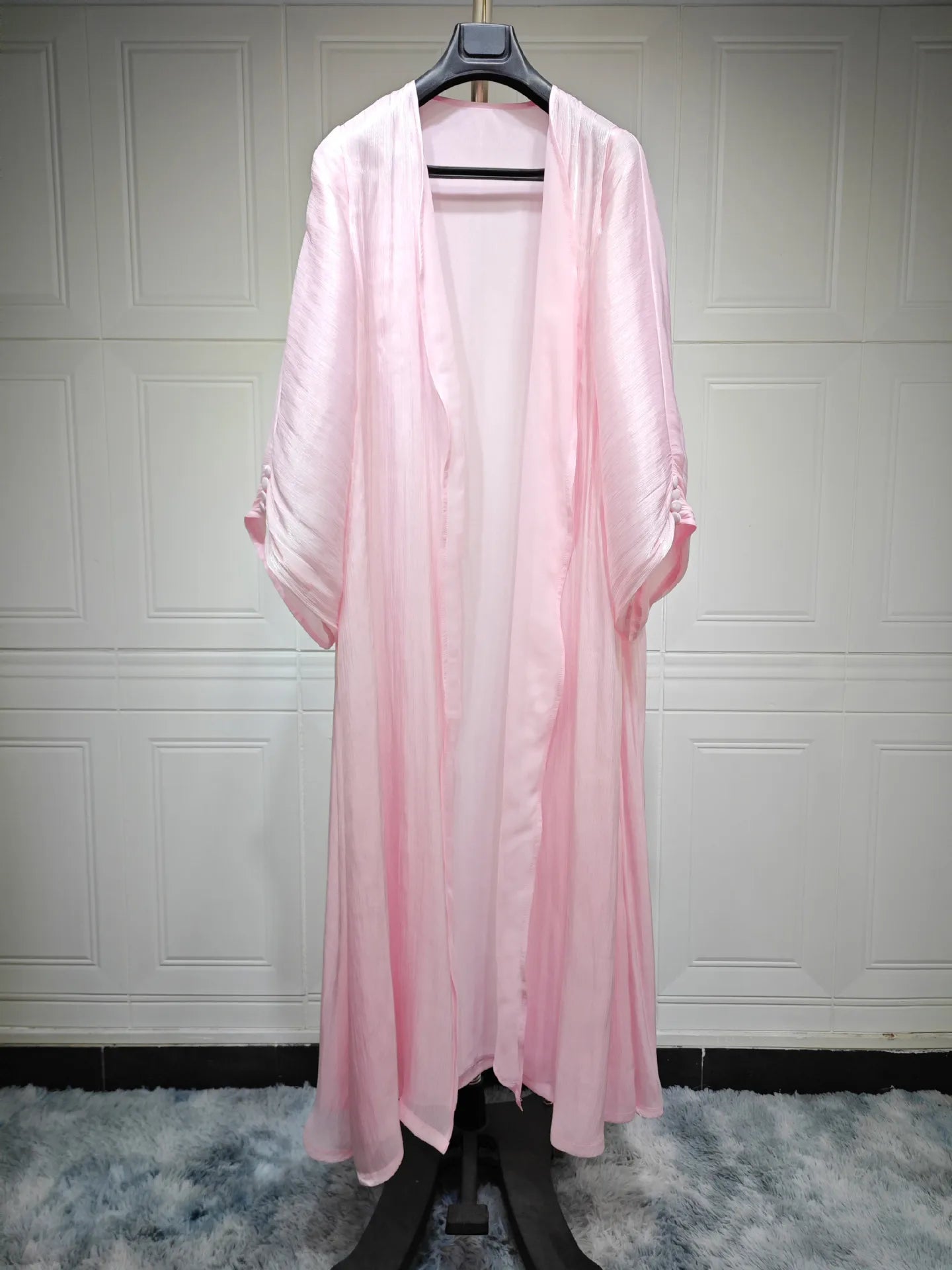Eid Zijdeachtige Abaya's voor Vrouwen Moslim Jalabiya Ramadan Jurk met Knopen Mouwen Ramadan Kaftan Feestjurken Vestido Largo Cardigan