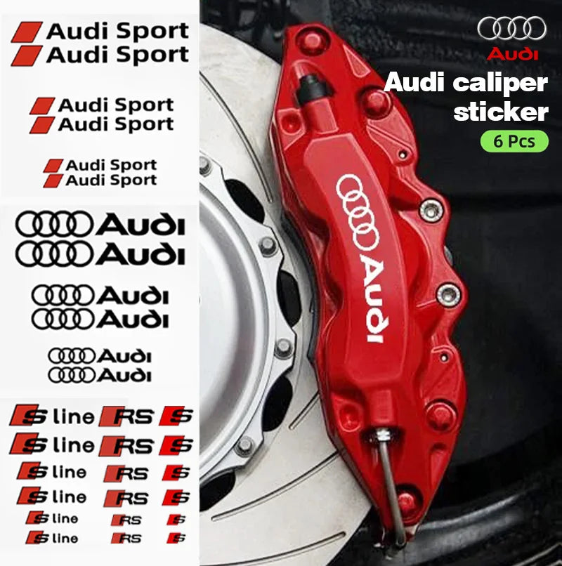 6Pc Car Brake Caliper Sticker High Temperature Waterproof Decal for Audi S3 S5 S1 S4 S2 S6 RS3 RS4 RS5 RS6 RS8 B8 B6 TT A3 A4 A5
