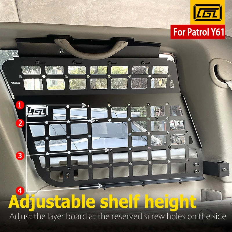 For Nissan Patrol Y61 1997-2016 5dr Accessories Storage Panel Rear Trunk Debris Rack Car-Styling MOLLE Storage Panel Organizer