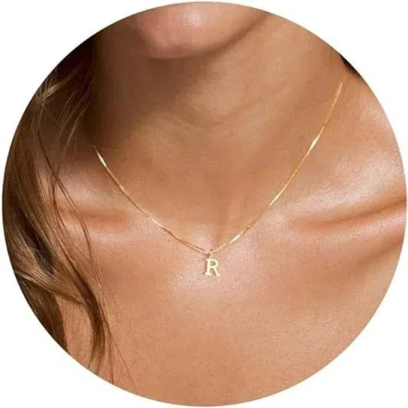 Collana con pendente in acciaio inossidabile placcato oro con lettere dell'alfabeto dalla A alla Z per donna, collane con iniziale a catena e girocollo, gioielli