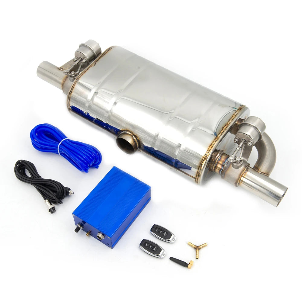 Universal T shape Exhaust Muffler Double Outlet One Inlet Dump Valve Exhaust Cutout With Remote Controller Set 51MM 63MM 76MM