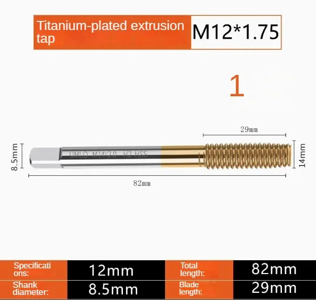 Titanium coated spiral tap extrusion tap tip tap tapping m2m2.5m3m4m5m6m8m10m12m14m16m18m20m22m24