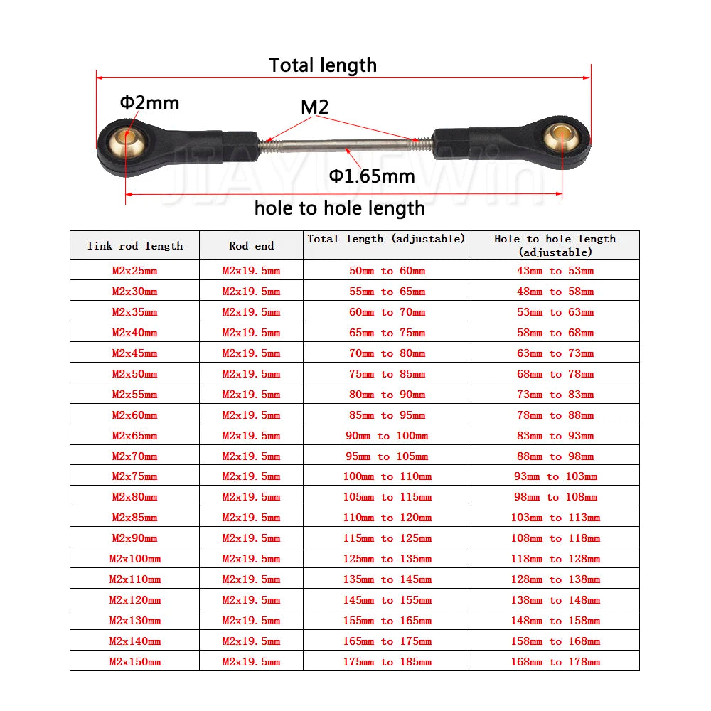 1Pc M2 Stainless Steel Push Rod Linkage + 2Pcs Nylon Rod End Ball Joint Set Assembly for Rc Model Airplane Car Boat