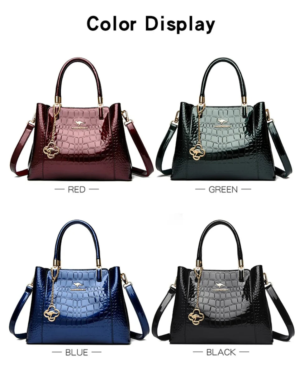 KAIDIFEINIROO Borsa a tracolla casual con marchio Kangaroo in pelle PU ad olio Borsa a mano da donna Borsa a tracolla a grande capacità a tre strati