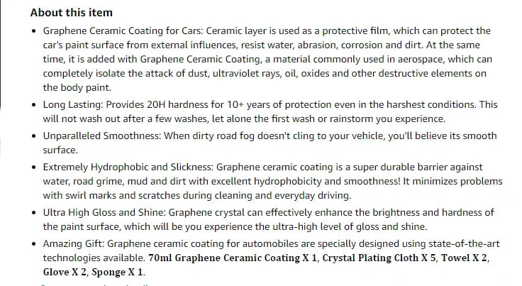 2026 Graphene Ceramic Coating 20H with Self Healing and UV Track Technology Car Detailing Professionals 10+ Years of Protection