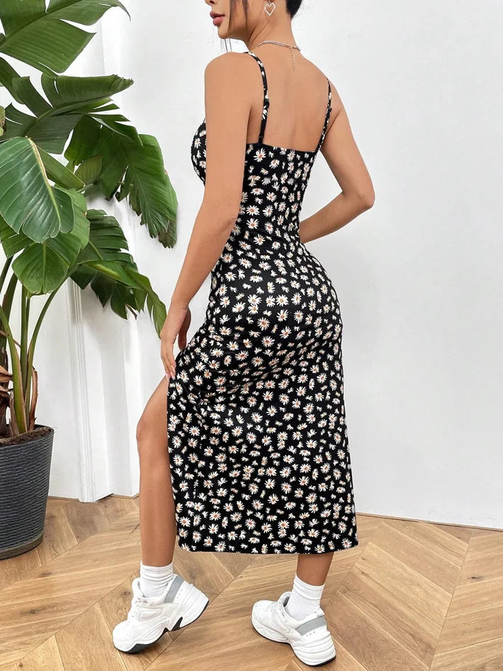 Herfst 2025 Lange Strapless Jurk Wikkelbovenstuk Hoge Split Madeliefje Luipaardprint Overlappende Rok Maxi Jurk