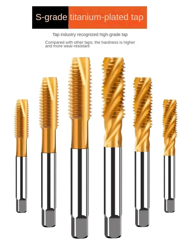 Titantium gecoate spiraaltap extrusietap puntentap m2m2.5m3m4m5m6m8m10m12m14m16m18m20m22m24
