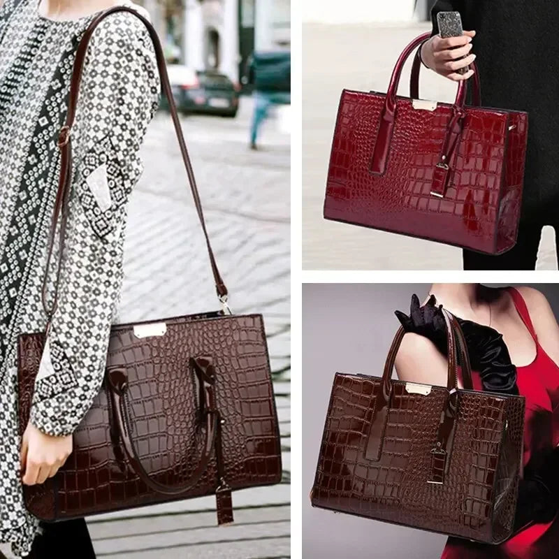Borsa a mano di lusso vintage da donna con motivo coccodrillo, borsa a tracolla in pelle di grande capacità, per lavoro