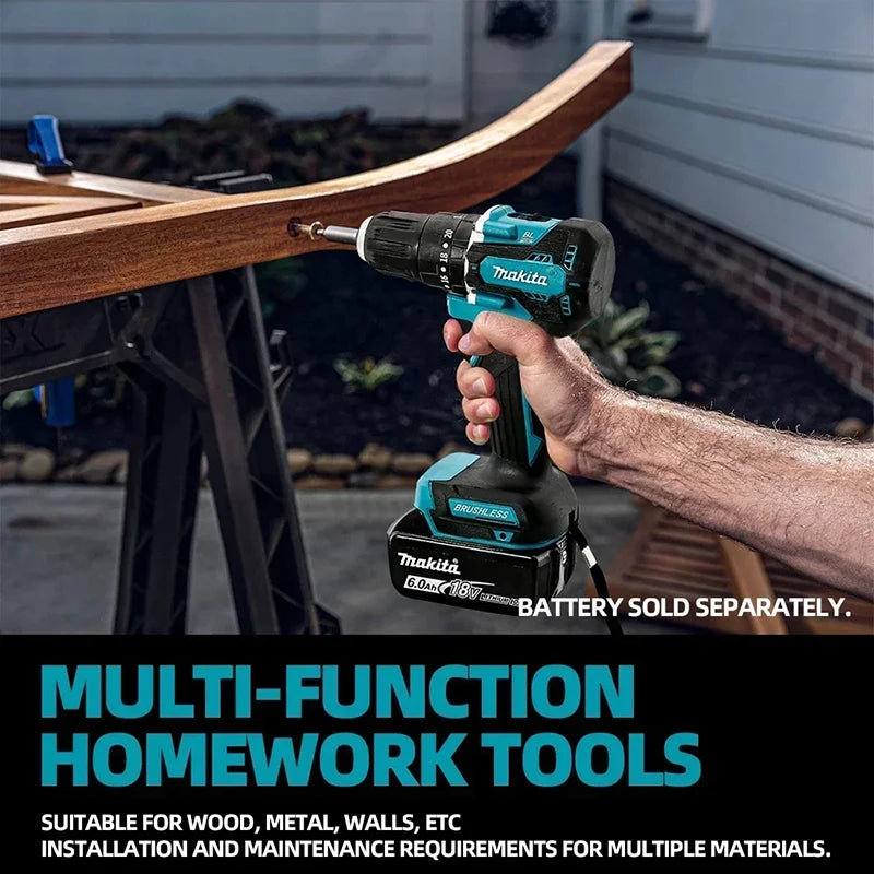 Makita DDF487 Trapano avvitatore a percussione ricaricabile al litio da 18V senza spazzole da 10mm, avvitatore elettrico a coppia elevata DDF487 per uso domestico