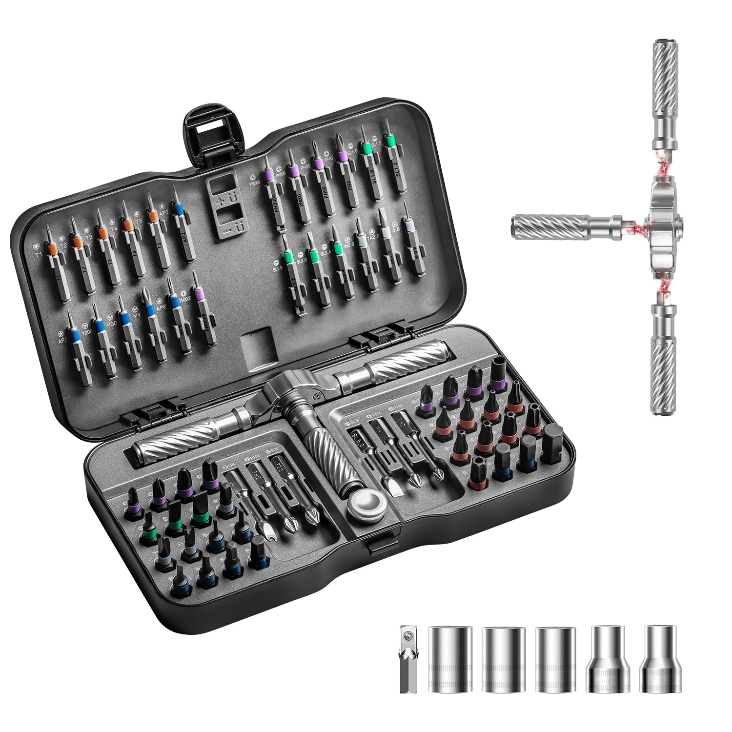 Precisie 24/40/66-in-1 magnetische ratelschroevendraaierset Afneembare T-handgreep magnetiseerder Meubels, elektronica & brillen repareren