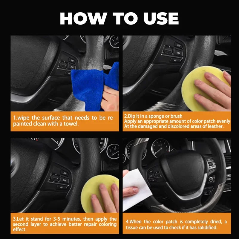 Imitation Leather Repair Paste for Steering Wheels and Car Seats - Restore Faded Imitation Leather, Repair Tears and Scratches.
