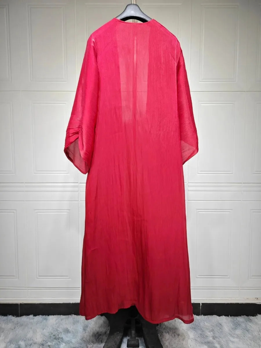 Eid Zijdeachtige Abaya's voor Vrouwen Moslim Jalabiya Ramadan Jurk met Knopen Mouwen Ramadan Kaftan Feestjurken Vestido Largo Cardigan