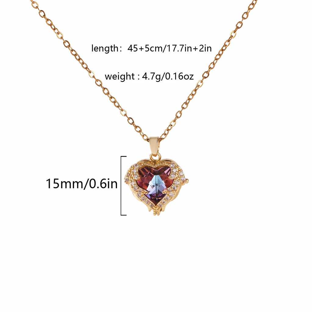 Collana Pendente Cuore Oceano in Cristallo Colorato di Lusso Top per Donna Trendy Gioielli in Acciaio Inossidabile 316L Catena da Collo Femminile per Matrimonio
