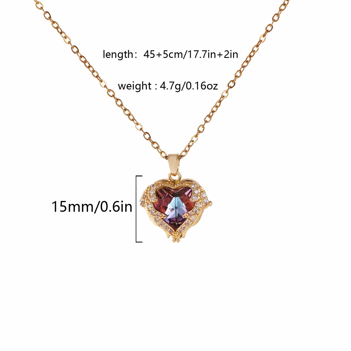 Collana Pendente Cuore Oceano in Cristallo Colorato di Lusso Top per Donna Trendy Gioielli in Acciaio Inossidabile 316L Catena da Collo Femminile per Matrimonio