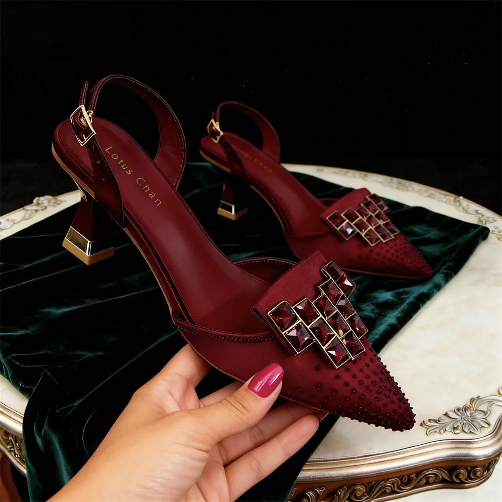 Venus Chan 2026 Eleganti Décolleté Slingback Verdi con Strass – Design Italiano, Punta Affusolata, Scarpe da Sposa e da Sera