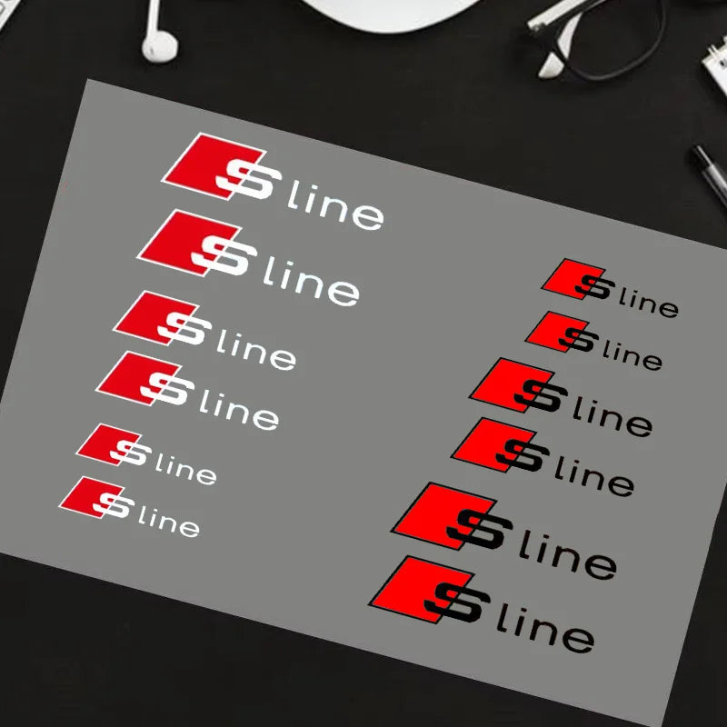 6pcs Car Goods Brake Caliper Badge Sticker Decoration Stickers Decal For Audis Sline TT A1 A2 A3 A4 A5 A6 A7 A8 8P B6 B7 Decals