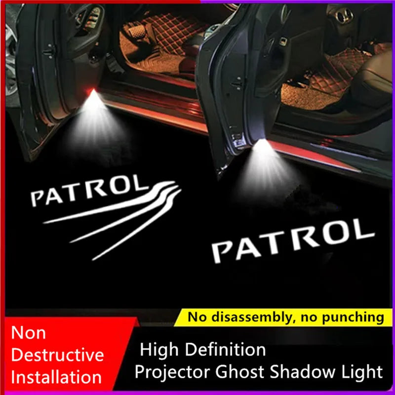 2pcs Led Emblem Lamps Car Door Light Luces Projector For Nissan Patrol Y62 2010 2011- 2017 2018 2019 2020 2021 Auto Accessories