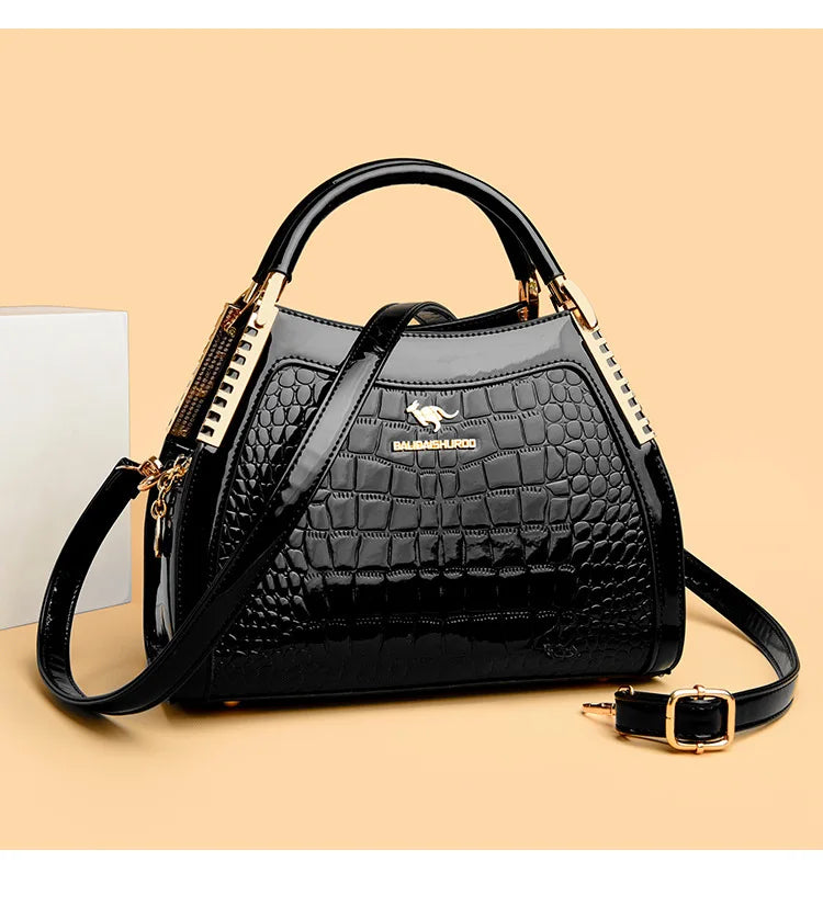 Borsa a tracolla alla moda da donna con motivo coccodrillo, per lavoro, pendolarismo, grande a conchiglia, apertura con cerniera, guscio rigido