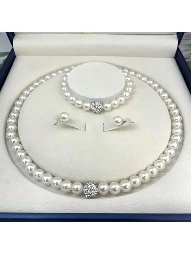 Set di gioielli da 3 pezzi con collana, bracciale e orecchini a perno con finta perla, Fireball, colore argento, con pietra di cristallo, elegante idea regalo per la sposa