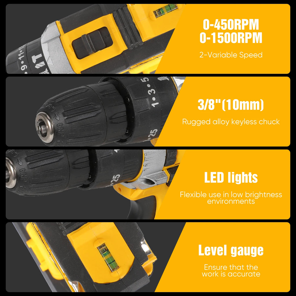 Trapano avvitatore a impulsi a batteria da 21V, Cacciavite elettrico, Martello perforatore elettrico, Mini trapano manuale senza fili, Utensili elettrici con batteria agli ioni di litio