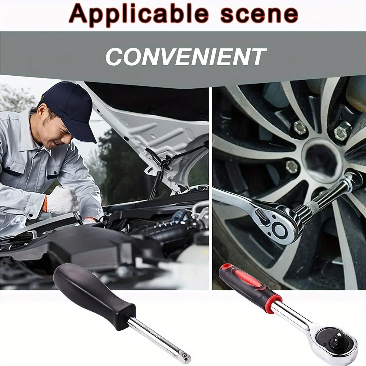 Set di 46 attrezzi per la famiglia, kit di attrezzi meccanici da 1/4 per la riparazione di auto con prese metriche, set di bussole esagonali, chiave a cricchetto