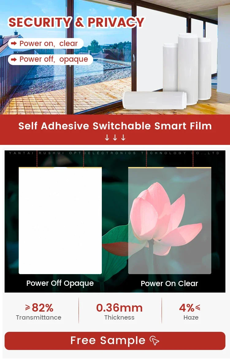 Hot Product PDLC Intelligent Smart PVC Film Modern Decorative Self-Adhesive Window Roll For Office Building Privacy Glass Foil