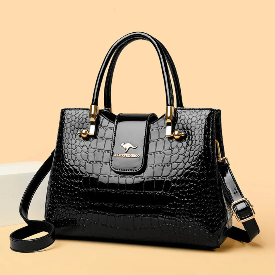 KAIDIFEINIROO Kangaroo Brand Casual Tote Bag Oil Pu Leather Handbag Womne Shoulder Crossbody Large Capacity Hand Bag Three Layer
