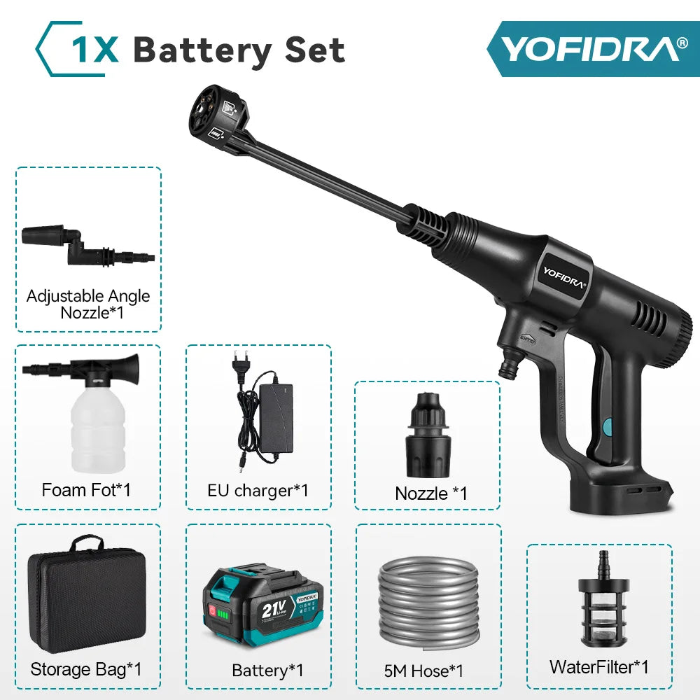 YOFIDRA 200Bar Borstelloze Hogedruk Autowasspistool Met Emmer Elektrisch Tuin Sproeipistool Voor Makita 21V Accu Pin