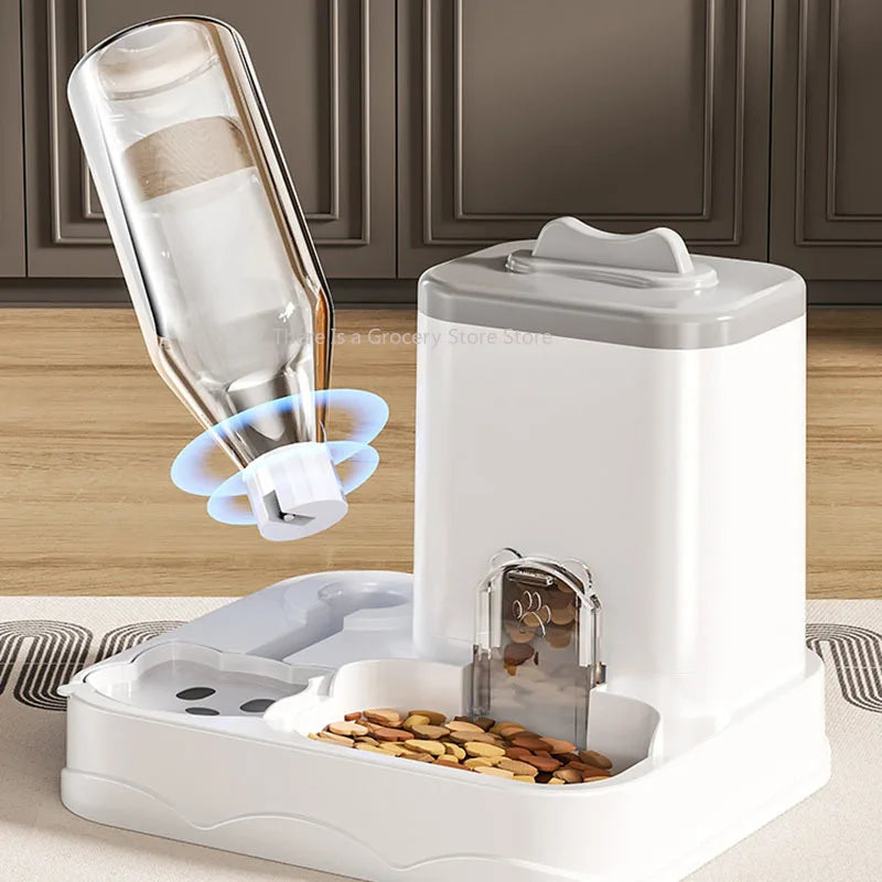 Pet Feeder Water Dispenser Cat Dog Bowl Automatic Drinking Eating 2 in 1 Integrated Pet Feeding Watering Station Non-slip