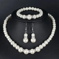Set di gioielli da 3 pezzi con collana, bracciale e orecchini a perno con finta perla, Fireball, colore argento, con pietra di cristallo, elegante idea regalo per la sposa