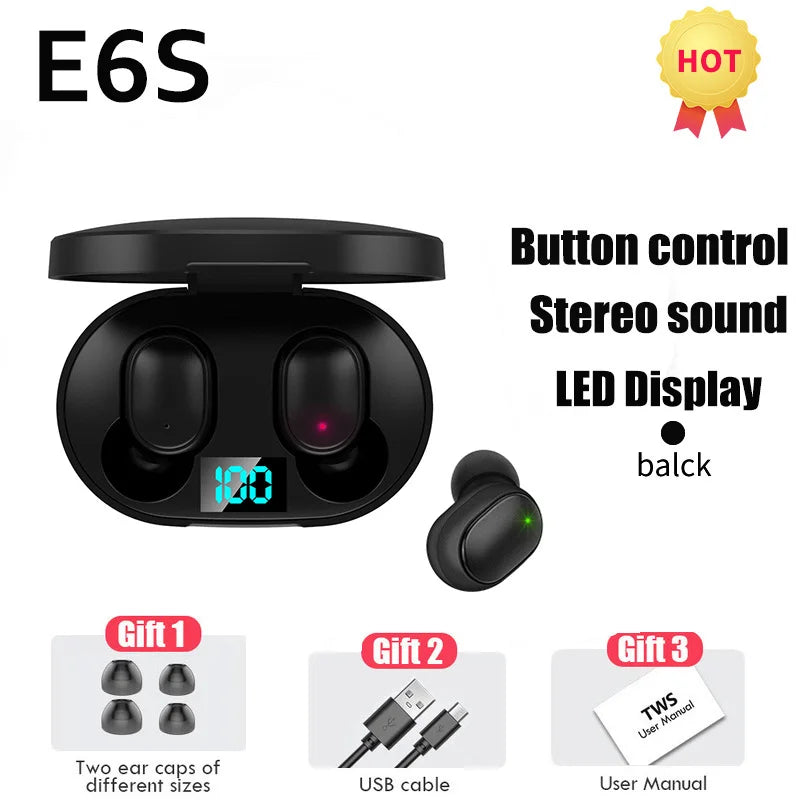 TWS E6S Bluetooth-oortelefoons Draadloze bluetooth-headset Ruisonderdrukkende headsets met microfoon Hoofdtelefoons voor iPhone Xiaomi Redmi A6S