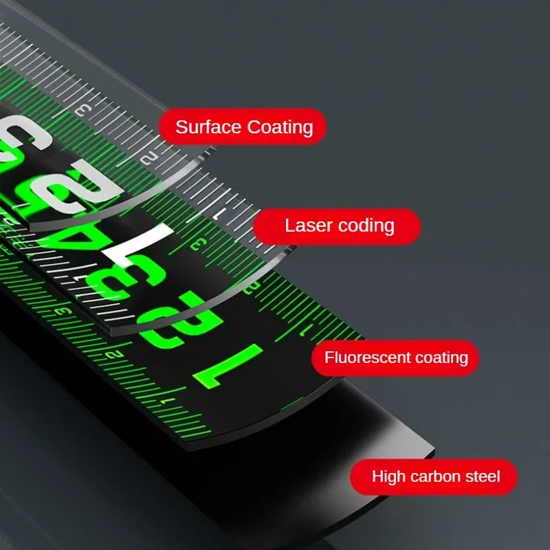 1/5 STUKS Zelfsluitende Fluorescerende Stalen Rolmaat Hoog-precisie Laser Inkjet Code Doos Liniaal Meetgereedschap Meter Liniaal