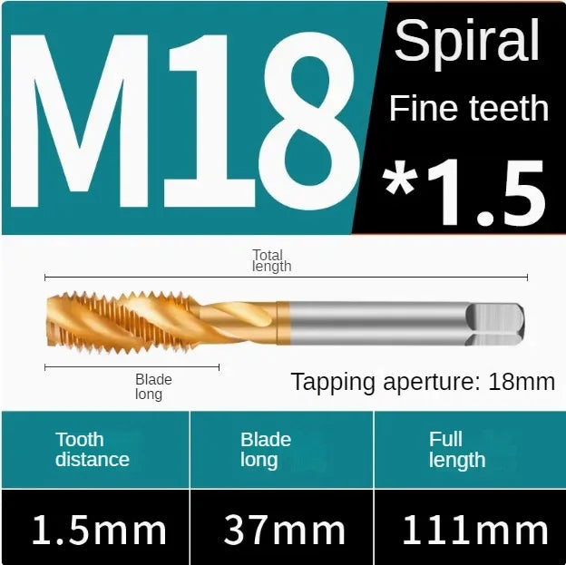Titanium coated spiral tap extrusion tap tip tap tapping m2m2.5m3m4m5m6m8m10m12m14m16m18m20m22m24