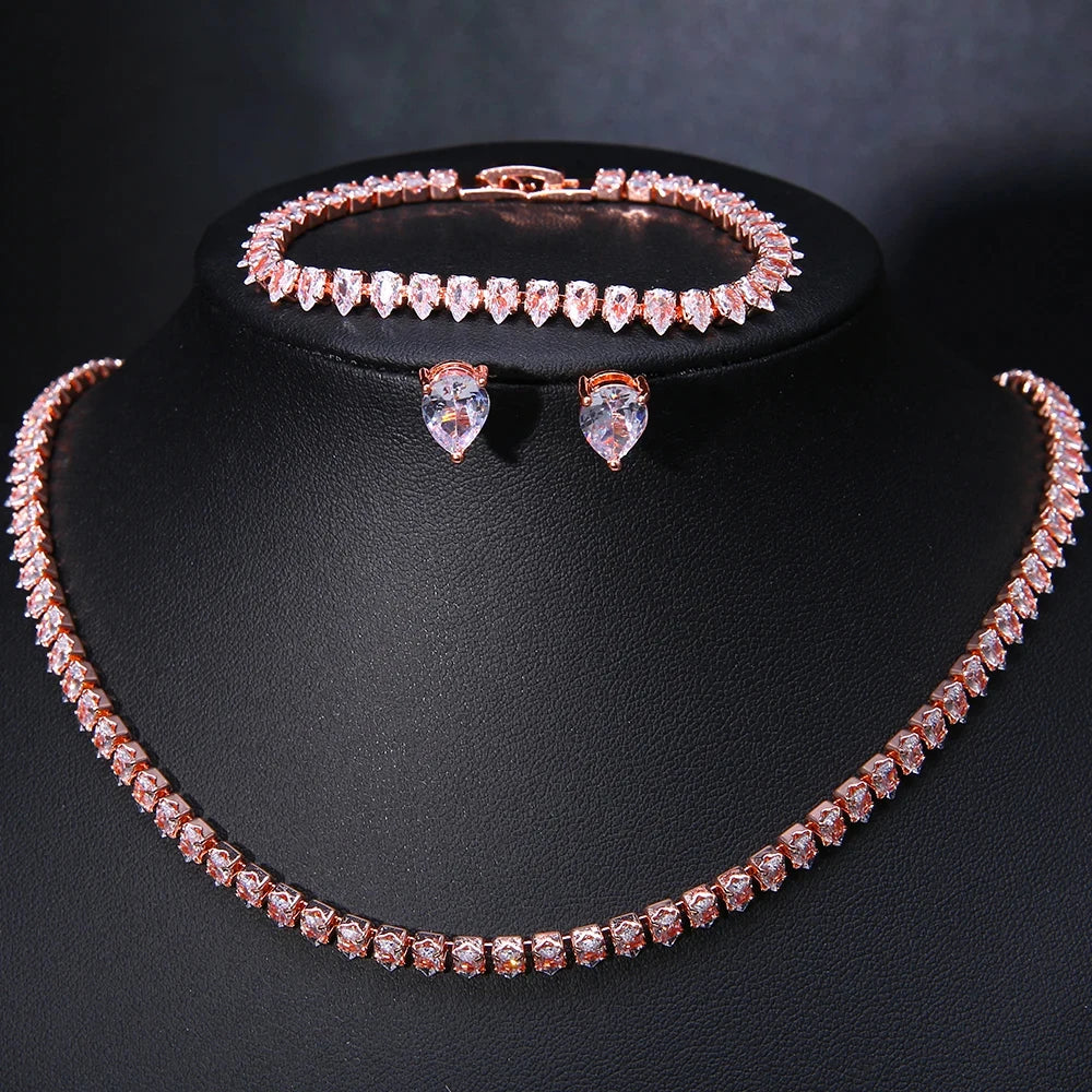 ZAKOL Prachtige Glanzende AAA Heldere Ronde Zirkonia Bruiloft Bruidsketting Oorbellen Feest Sieraden Set voor Vrouwen
