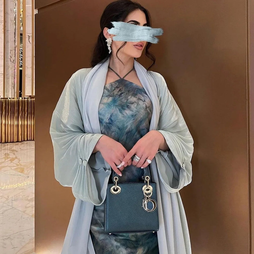Eid Zijdeachtige Abaya's voor Vrouwen Moslim Jalabiya Ramadan Jurk met Knopen Mouwen Ramadan Kaftan Feestjurken Vestido Largo Cardigan